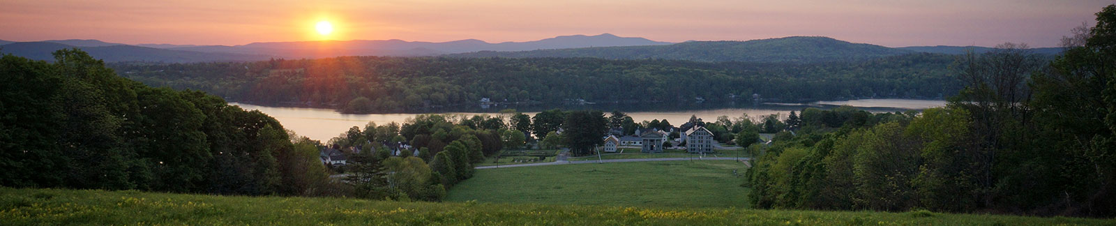 Sunrise over Lake Mascoma and Enfield Shaker Museum in Enfield, New Hampshire,
