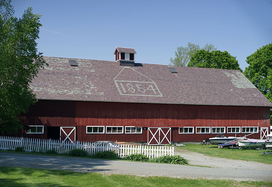 North view of the 1854 Cow Barn at Enfield Shaker Museum in Enfield, New Hamsphire.