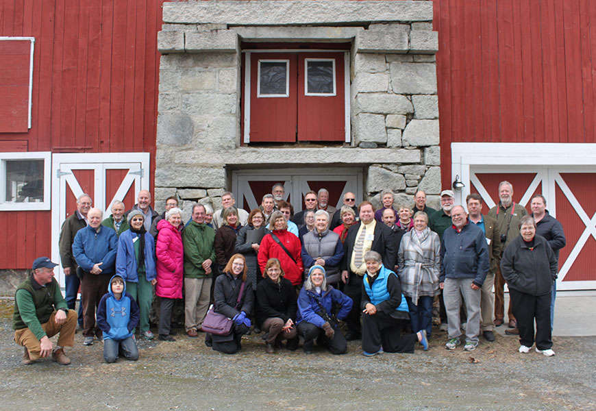 Spring Shaker Forum Group Photograph at the east end of the 1954 Cow Barn at Enfield Shaker Museum in Enfield, New hampshire.