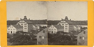 Stereoview of Enfield, NH Shaker Village - Looking Northeast to the Church Family.