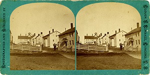 Stereoview of Canterbury, NH Shaker Village - Church Family from the West.