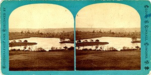 Stereoview of Canterbury, NH Shaker Village - Island and Pond.