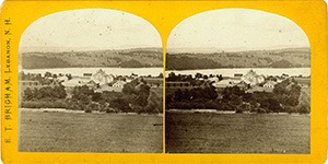 Stereoview of Enfield, NH Shaker Village - Looking east to the Church Family.