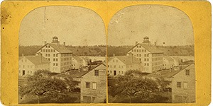 Stereoview of Enfield, NH Shaker Village - Looking northeast to the Church Family.