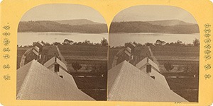 Stereoview of Enfield, NH Shaker Village - Looking east to Mascoma Lake.