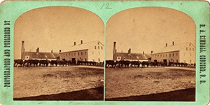 Stereoview of Canterbury, NH Shaker Village - Ox Team.