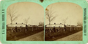 Stereoview of Canterbury, NH Shaker Village - Church Family from the North.