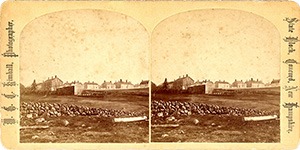 Stereoview of Canterbury, NH Shaker Village - Church Family from the south.