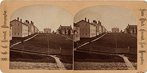 Stereoview of Canterbury, NH Shaker Village - Church Family from the west.