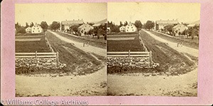 Stereoview of Hancock, MA Shaker Village - Church Family from the west.