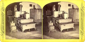 Stereoview of Canterbury, NH Shaker Village - Cook Stove "Old and Young".