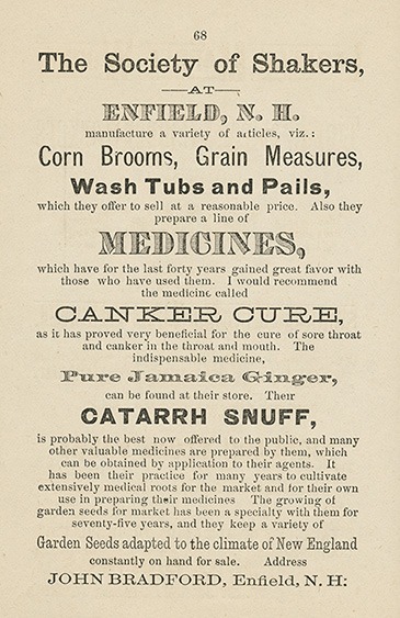 John Bradford Advertisement from the Canaan & Enfield Business Directory, 1884.