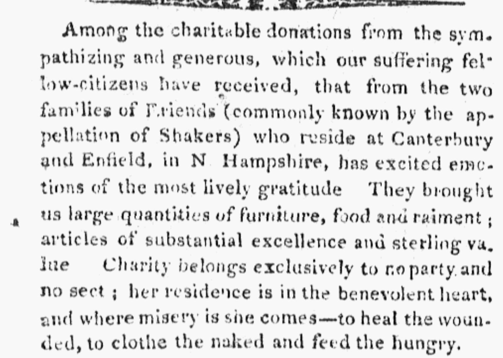 Enfield Shakers - Donations 1811
